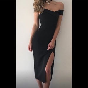 NWT Off Shoulder Side Slit Dress - Black Bodycon